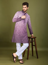 Shaded Purple Kurta with Thread Sequence Embroidered Work